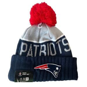 New Era Patriots Youth Sport Knit Beanie  NFL Winter Hat With Pom Pom, NWT